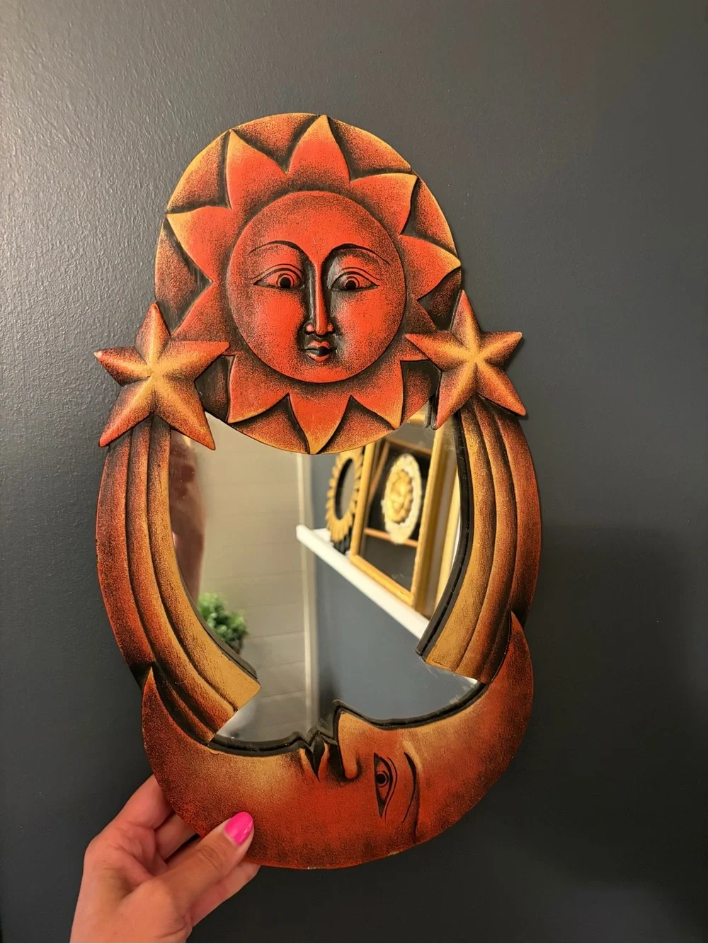 Vintage 1990s Sun & Moon Decorative Wall Mirror Celestial, Whimsical, Whimsigoth